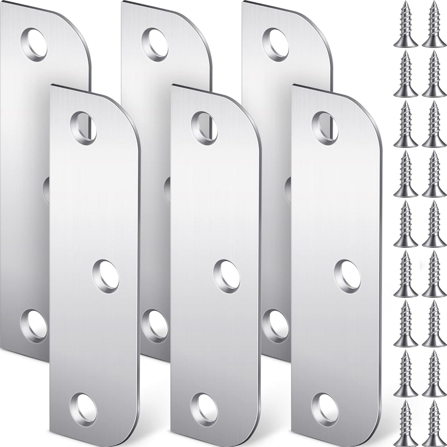 6 Pack Stainless Steel Door Hinge Filler Plates 3.5 Inch with Satin Chrome Finish and Matching Screws