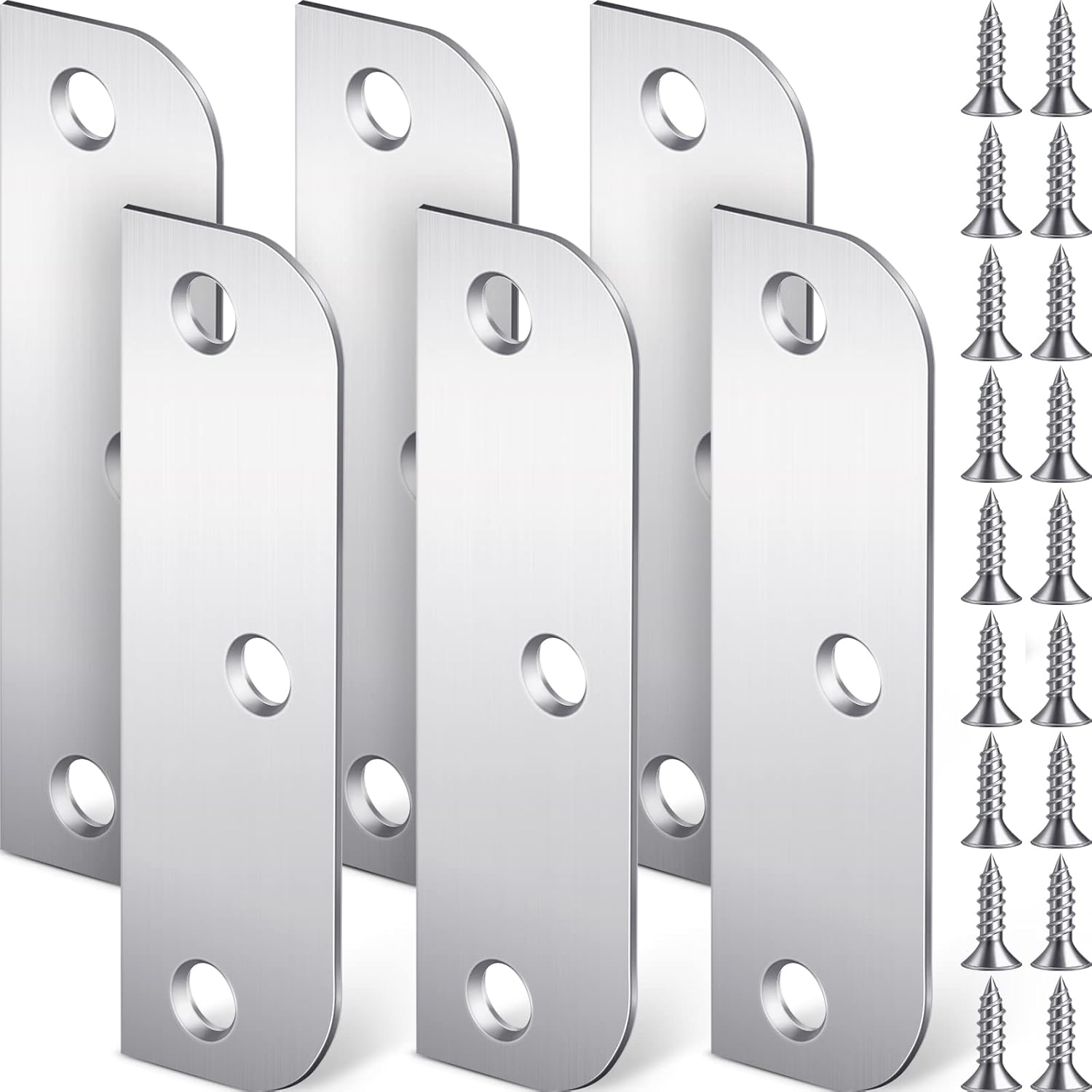 6 Pack Stainless Steel Door Hinge Filler Plates 3.5 Inch with Satin Chrome Finish and Matching Screws