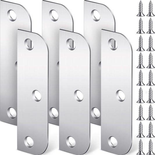 6 Pack Stainless Steel Door Hinge Filler Plates 3.5 Inch with Satin Chrome Finish and Matching Screws