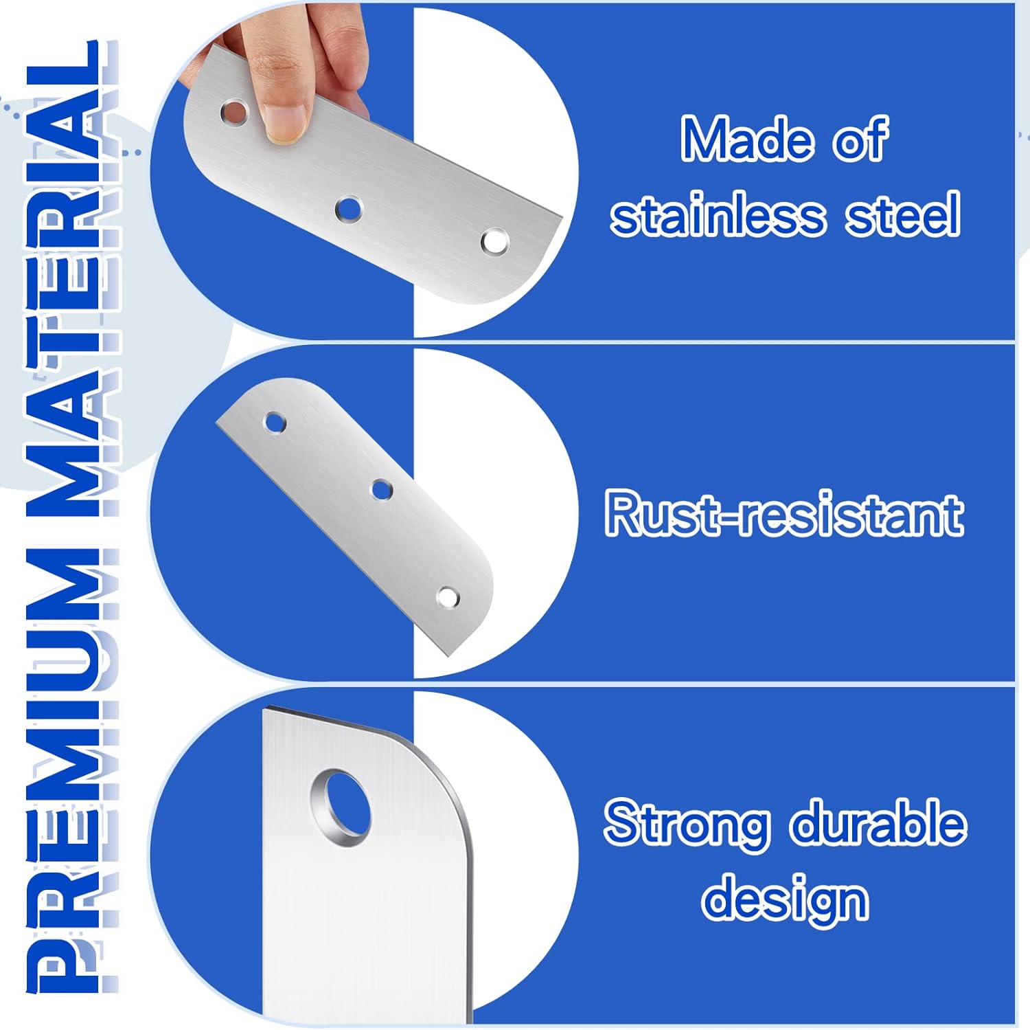 6 Pack Stainless Steel Door Hinge Filler Plates 3.5 Inch with Satin Chrome Finish and Matching Screws