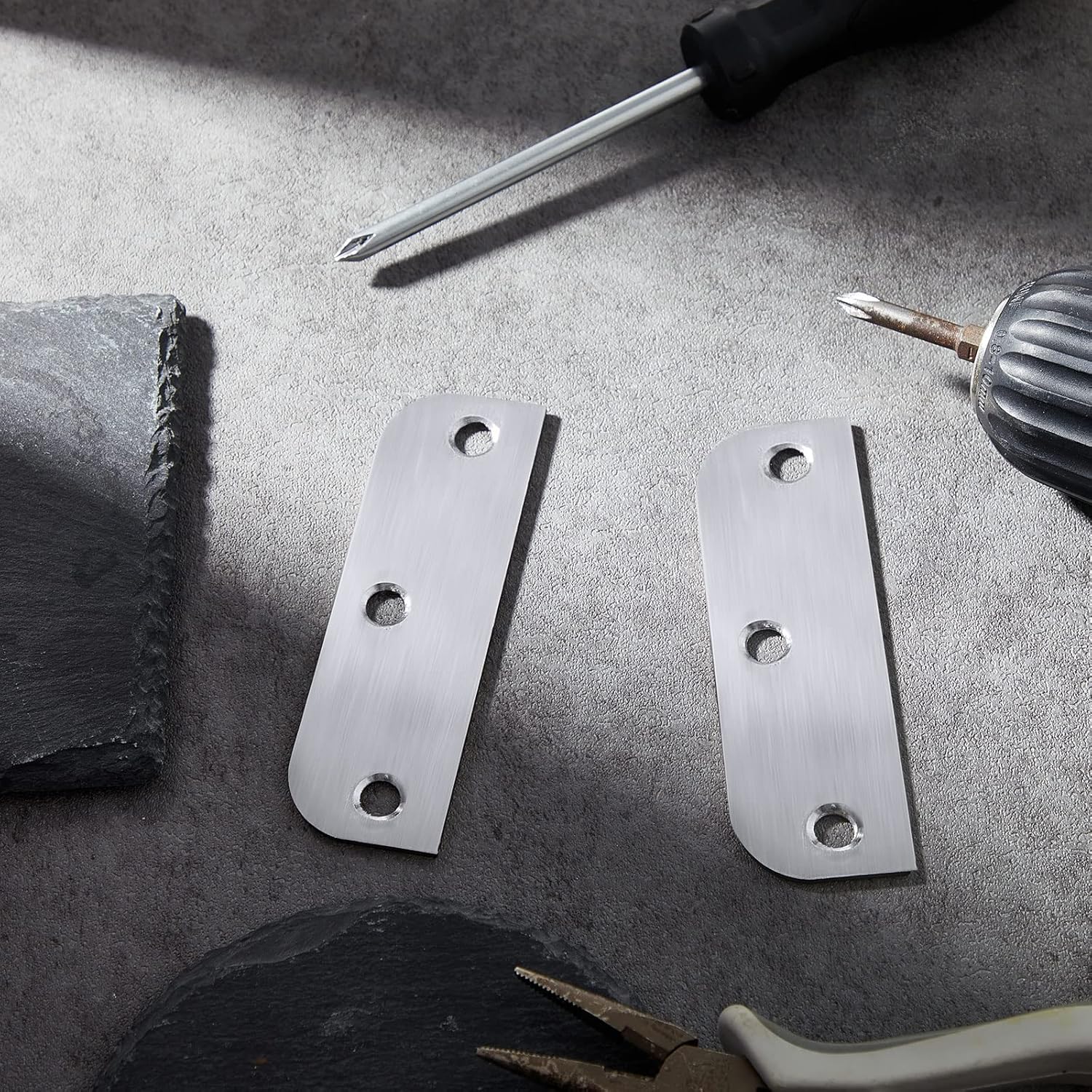 6 Pack Stainless Steel Door Hinge Filler Plates 3.5 Inch with Satin Chrome Finish and Matching Screws