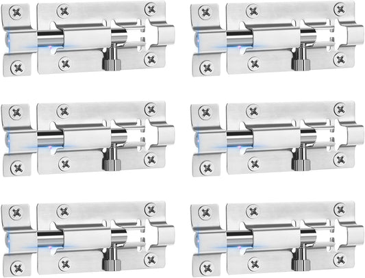 6 Pack Stainless Steel Slide Locks with 3 Inch Barrel Bolt Latch for Inside Doors - Premium Thickened Slide Bolt Latch with 36 Screws