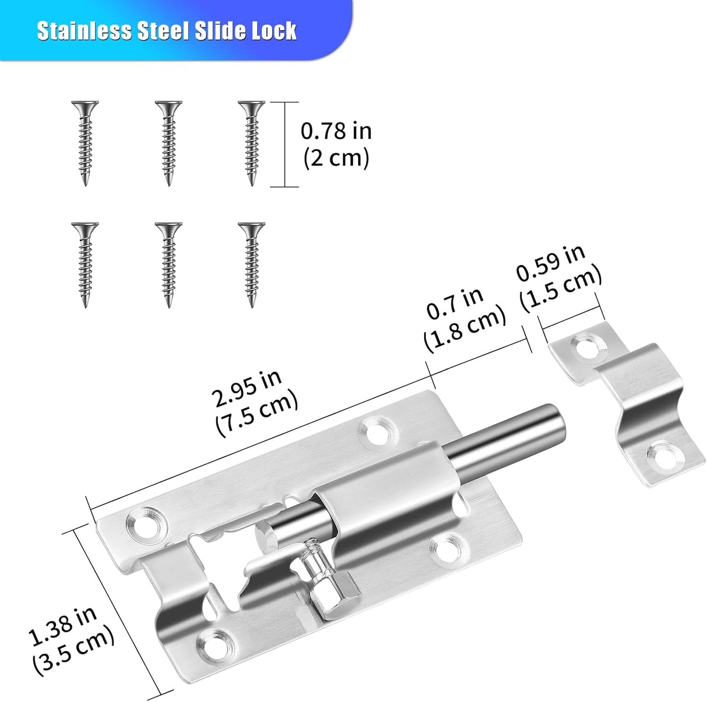 6 Pack Stainless Steel Slide Locks with 3 Inch Barrel Bolt Latch for Inside Doors - Premium Thickened Slide Bolt Latch with 36 Screws