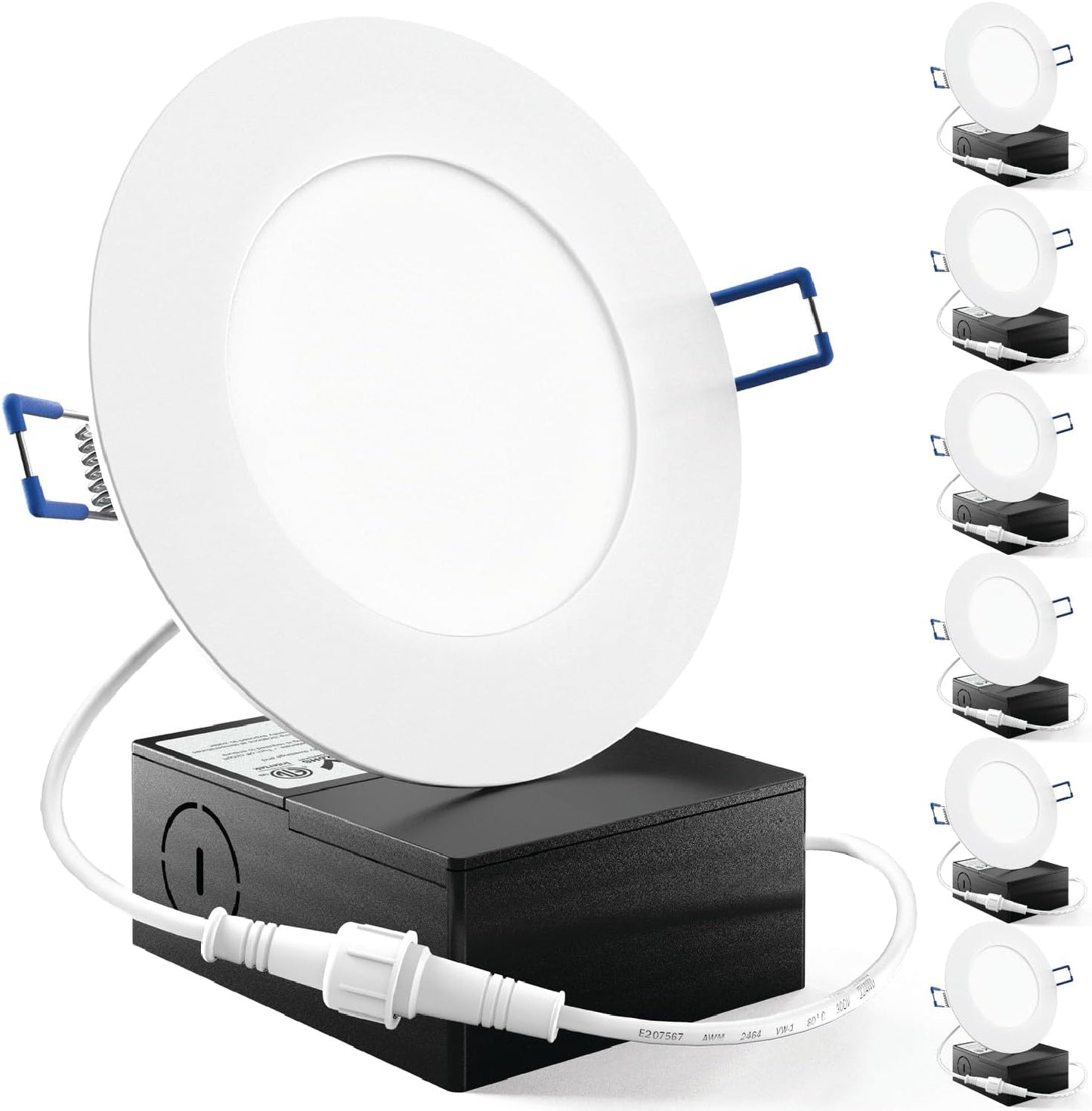 6-Pack Sunco Lighting 4 Inch Ultra Thin LED Recessed Ceiling Lights - 650 LM, 5000K Daylight, Dimmable, 10W=60W, 50000 Lifetime Hours - Slim Canless with Junction Box, ETL Listed