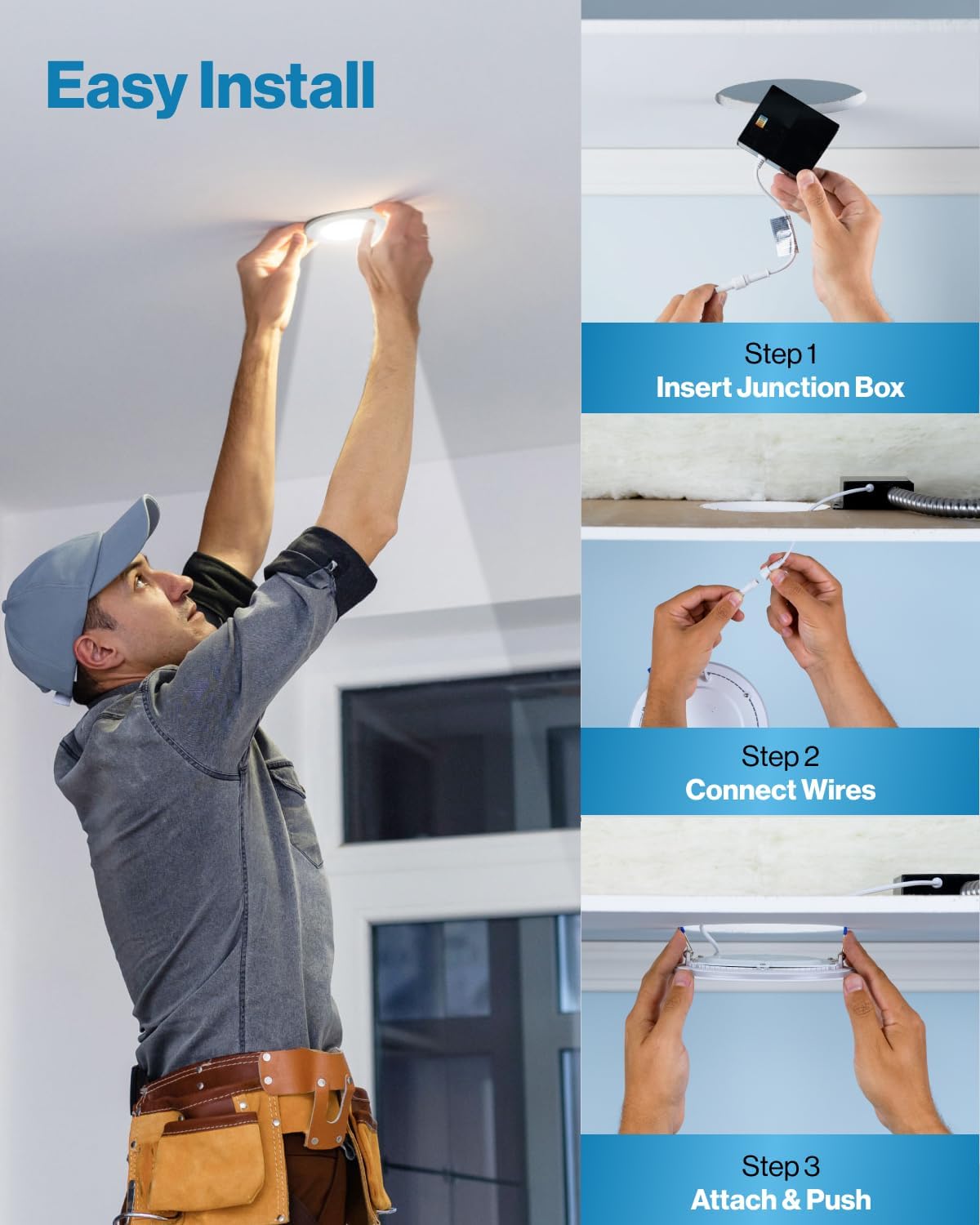 6-Pack Sunco Lighting 4 Inch Ultra Thin LED Recessed Ceiling Lights - 650 LM, 5000K Daylight, Dimmable, 10W=60W, 50000 Lifetime Hours - Slim Canless with Junction Box, ETL Listed