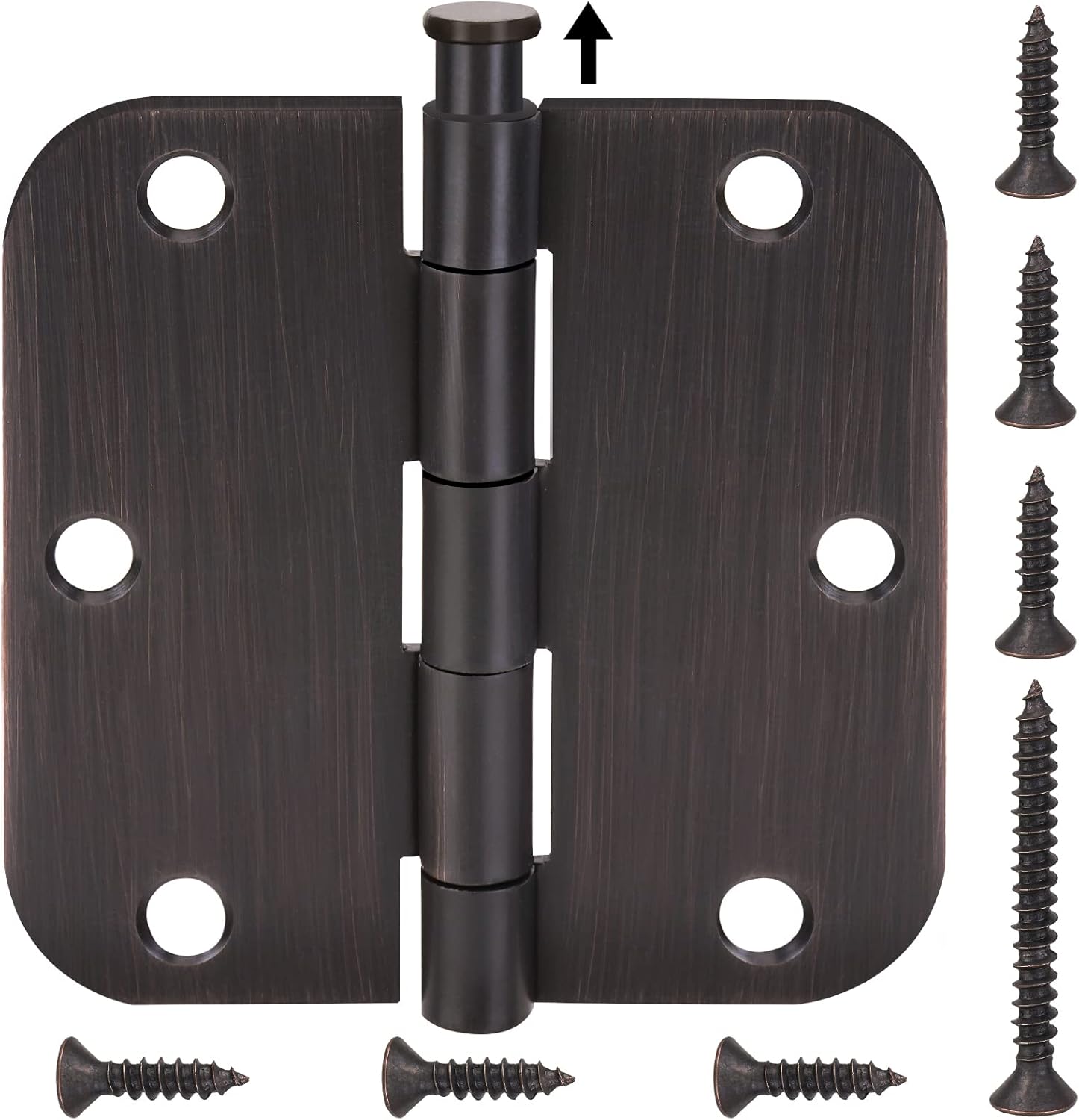 6-Pack TICONN 3.5 Inch Door Hinges with 5/8" Radius Corner for Iron Bifold Residential Doors - Oil Rubbed Bronze, 3-1/2 x 3-1/2 Inch Hardware Pack - WildKart