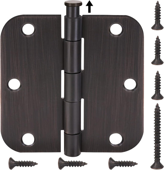 6-Pack TICONN 3.5 Inch Door Hinges with 5/8" Radius Corner for Iron Bifold Residential Doors - Oil Rubbed Bronze, 3-1/2 x 3-1/2 Inch Hardware Pack - WildKart