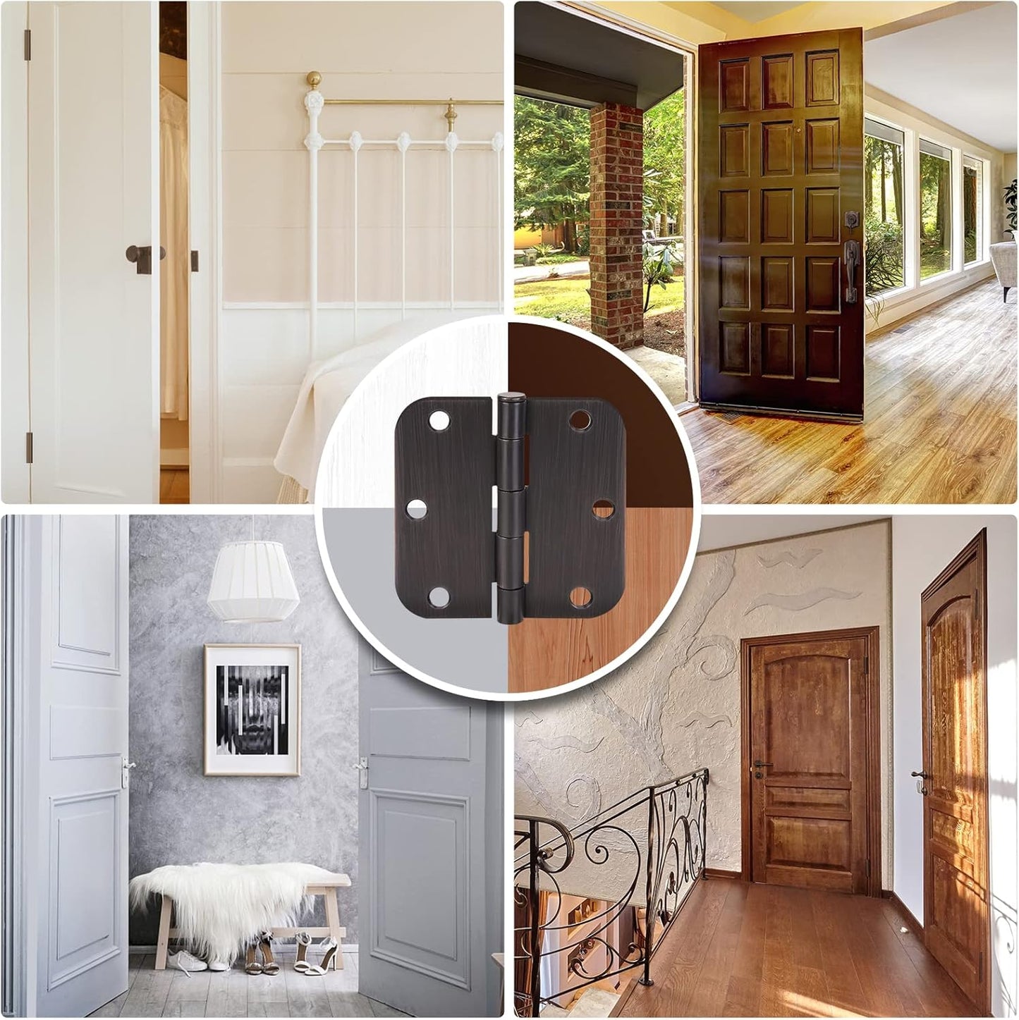 6-Pack TICONN 3.5 Inch Door Hinges with 5/8" Radius Corner for Iron Bifold Residential Doors - Oil Rubbed Bronze, 3-1/2 x 3-1/2 Inch Hardware Pack - WildKart