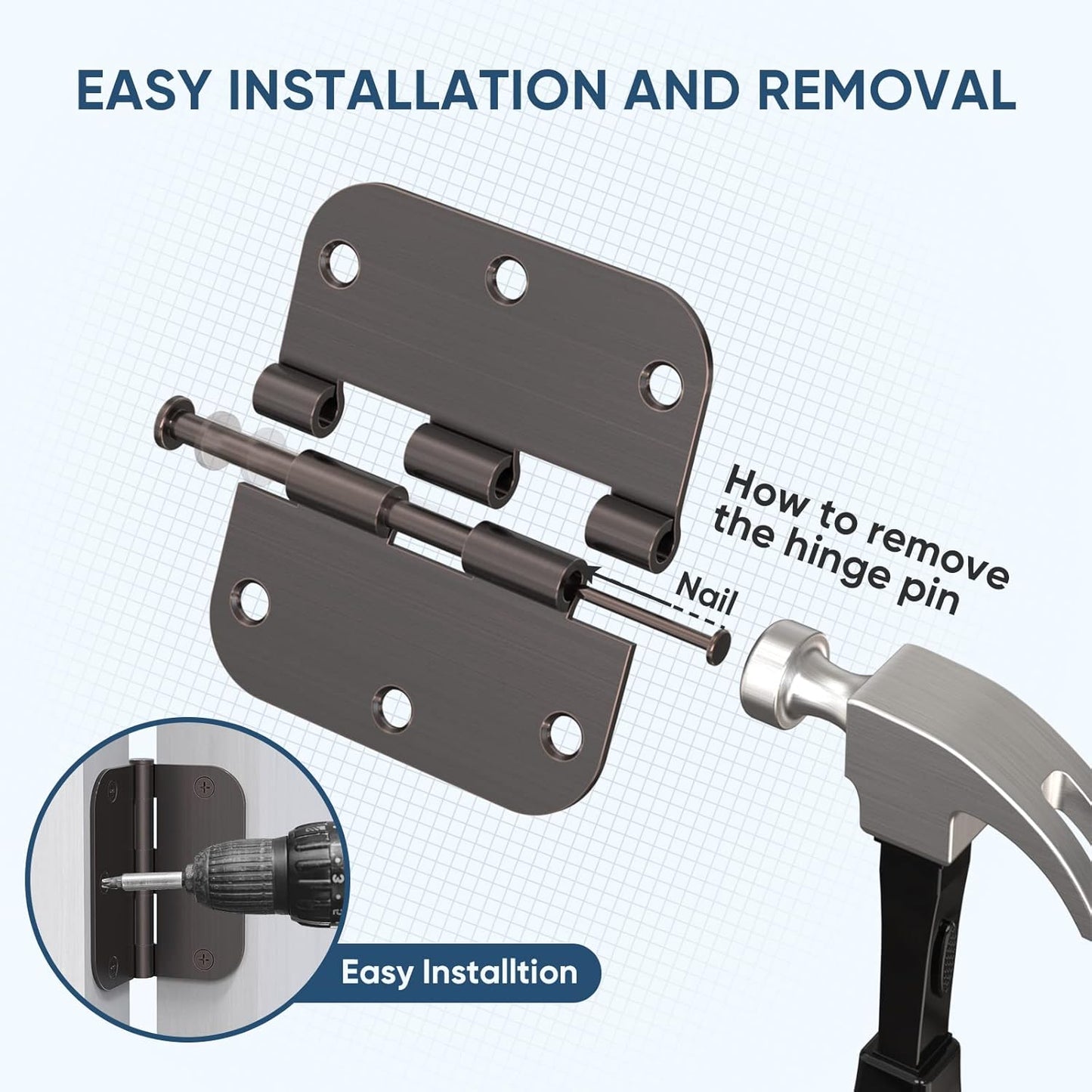 6-Pack TICONN 3.5 Inch Door Hinges with 5/8" Radius Corner for Iron Bifold Residential Doors - Oil Rubbed Bronze, 3-1/2 x 3-1/2 Inch Hardware Pack - WildKart