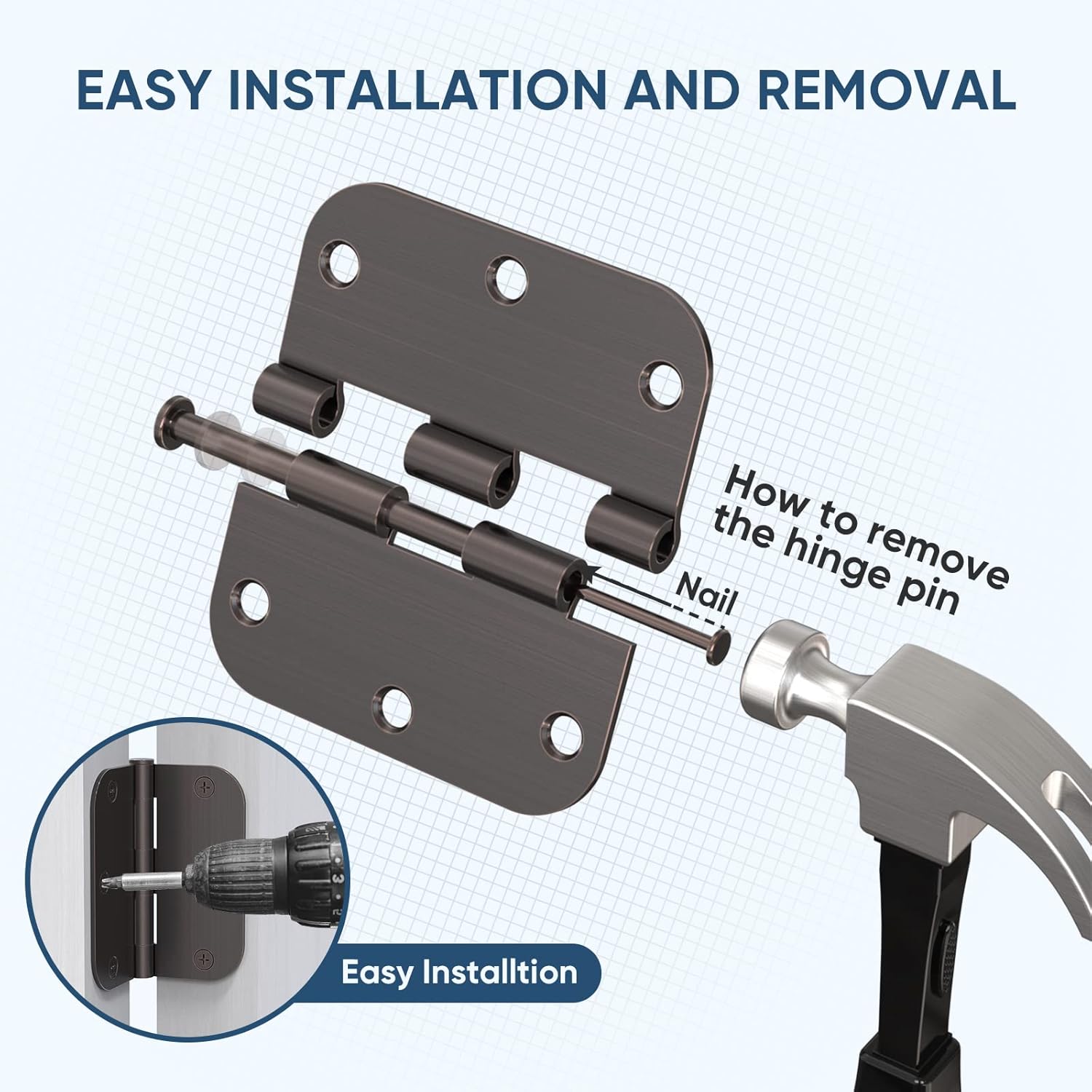 6-Pack TICONN 3.5 Inch Door Hinges with 5/8" Radius Corner for Iron Bifold Residential Doors - Oil Rubbed Bronze, 3-1/2 x 3-1/2 Inch Hardware Pack - WildKart