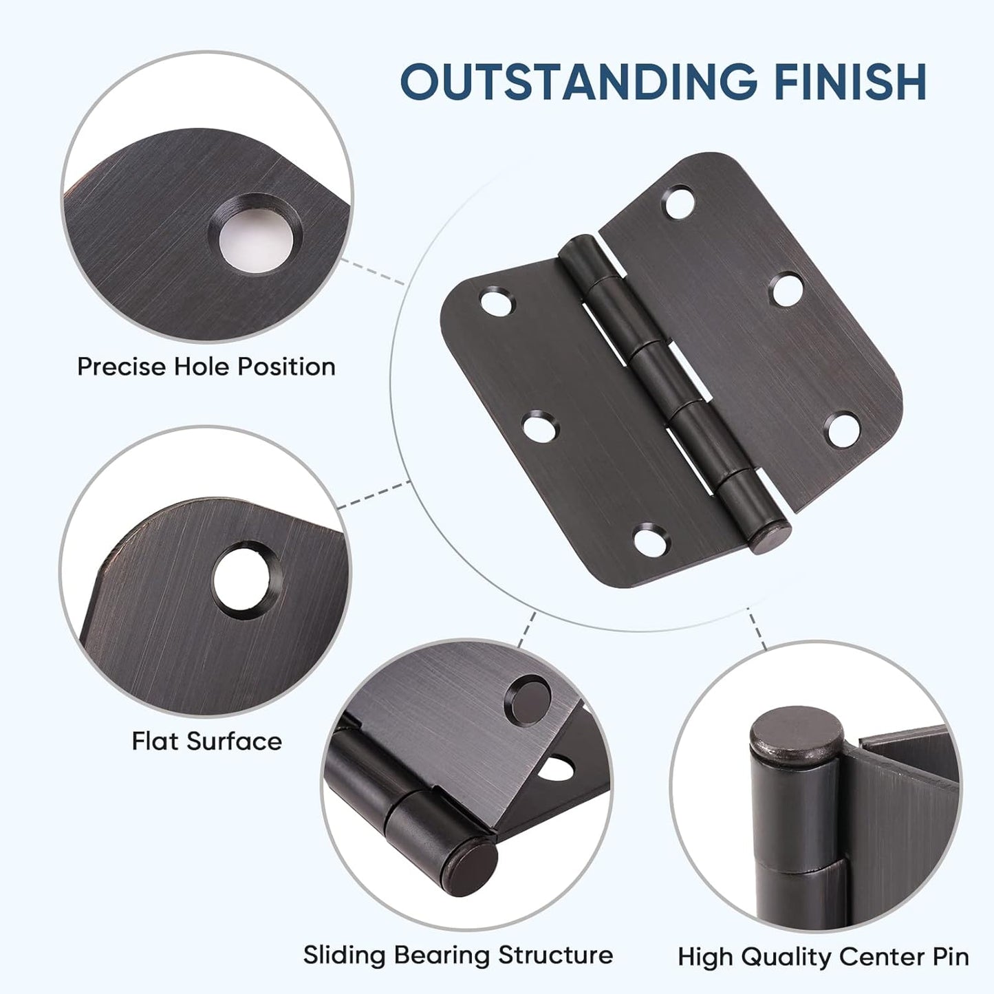 6-Pack TICONN 3.5 Inch Door Hinges with 5/8" Radius Corner for Iron Bifold Residential Doors - Oil Rubbed Bronze, 3-1/2 x 3-1/2 Inch Hardware Pack - WildKart