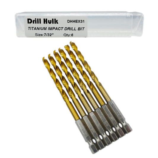 6-Pack Titanium Nitride Coated Drill Bit Set - 7/32-Inch Hex Shank, Premium M2 High Speed Steel for Metal, Plastic, Wood
