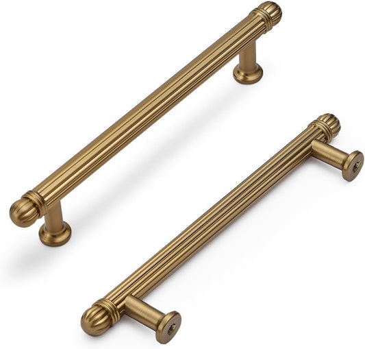 6-Pack Vintage Champagne Gold Kitchen Cabinet Handles - 5 Inch Hole Center Classic Drawer Pulls