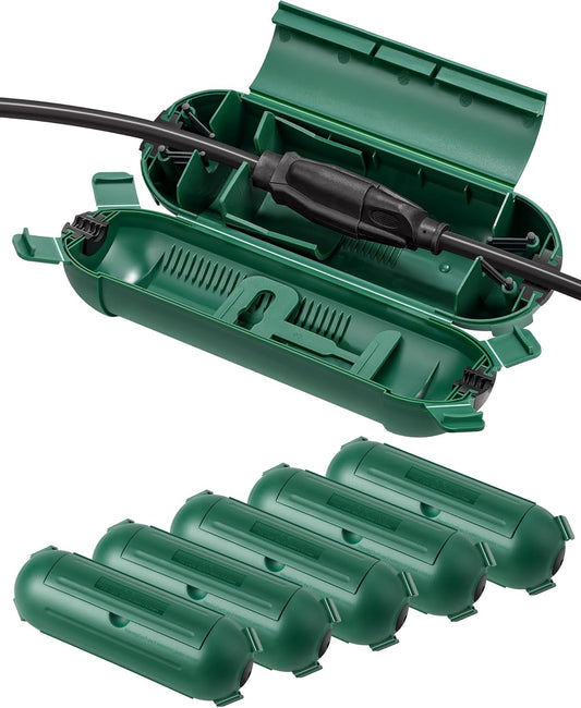 6-Pack Waterproof Outdoor Extension Cord Cover with Seal Latches - Adjustable Compartment for 12/14/16Gauge Cords - Green