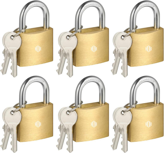6-Pack Waterproof Rustproof Solid Brass Keyed Padlocks with 1-1/4" Wide Body - Ideal for Storage Units, Sheds, Garages, and Fences - WildKart