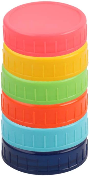 6 Pack Wide Mouth Mason Jar Lids - Colored Plastic Caps for Food Storage in Canning Jars by uxcell