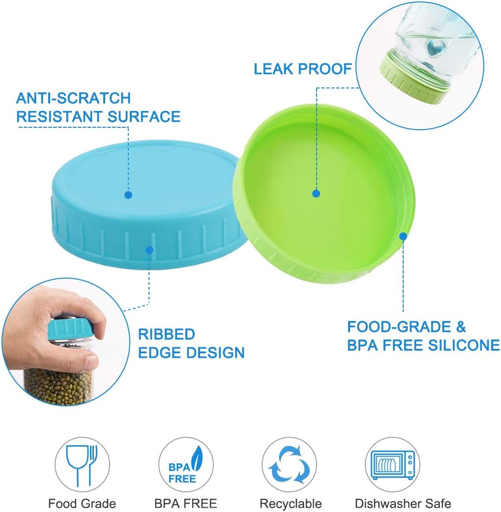 6 Pack Wide Mouth Mason Jar Lids - Colored Plastic Caps for Food Storage in Canning Jars by uxcell