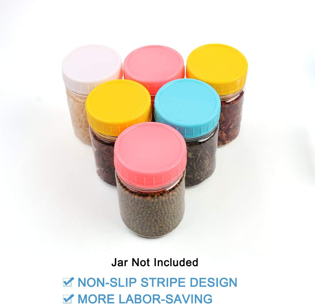 6 Pack Wide Mouth Mason Jar Lids - Colored Plastic Caps for Food Storage in Canning Jars by uxcell