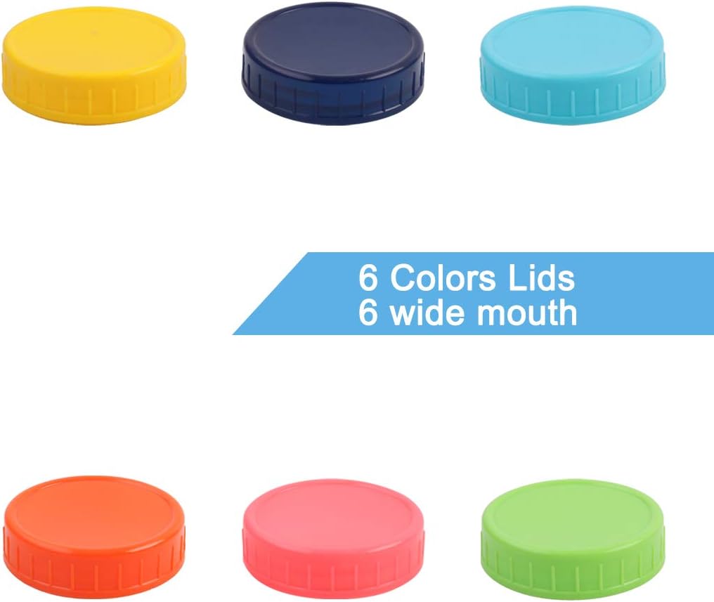 6 Pack Wide Mouth Mason Jar Lids - Colored Plastic Caps for Food Storage in Canning Jars by uxcell