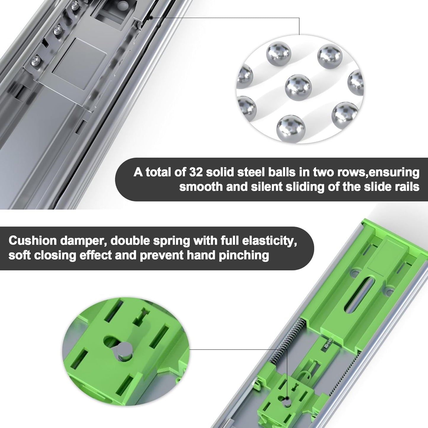 6 Pairs 20" Soft Close Drawer Slides Side Mount - Full Extension Ball Bearing Runners for Kitchen Cabinet & Tool Box