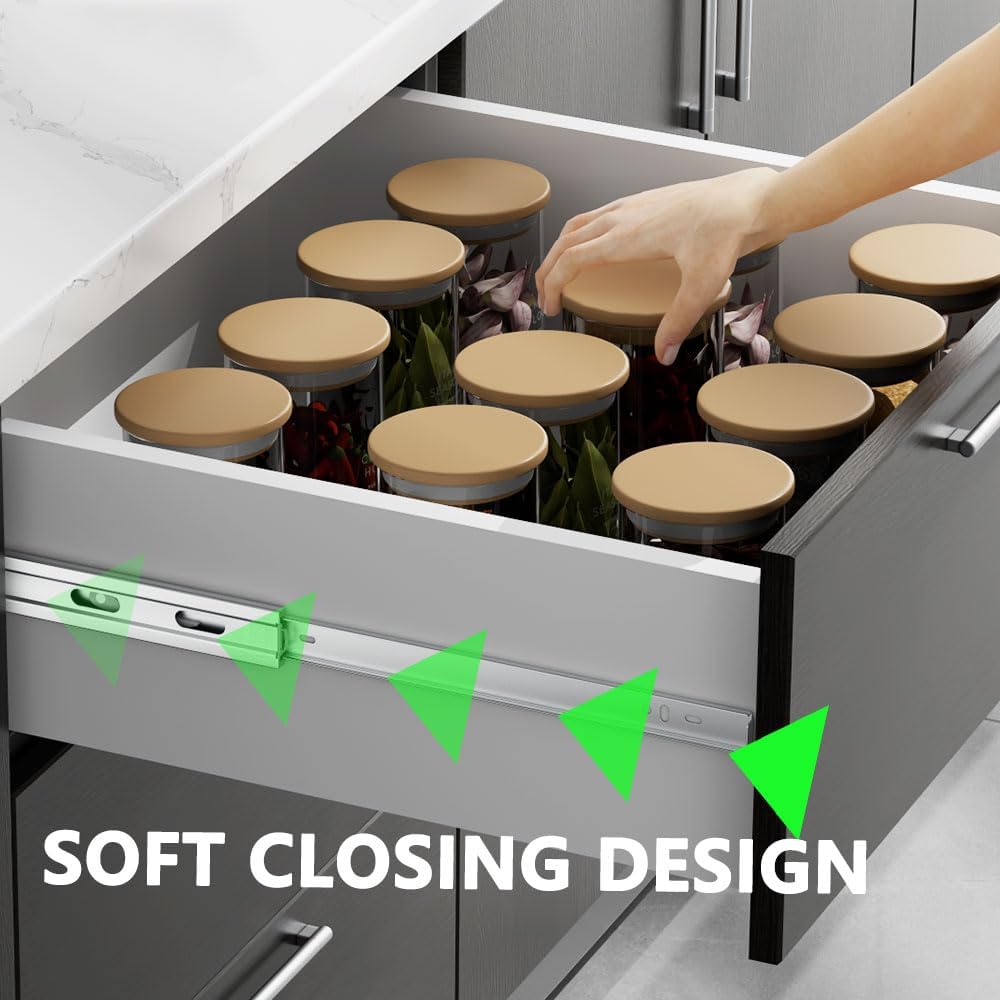 6 Pairs Coralov 16 inch Soft Close Full Extension Drawer Slides - Side Mount Rails for Smooth Operation and Storage Solutions