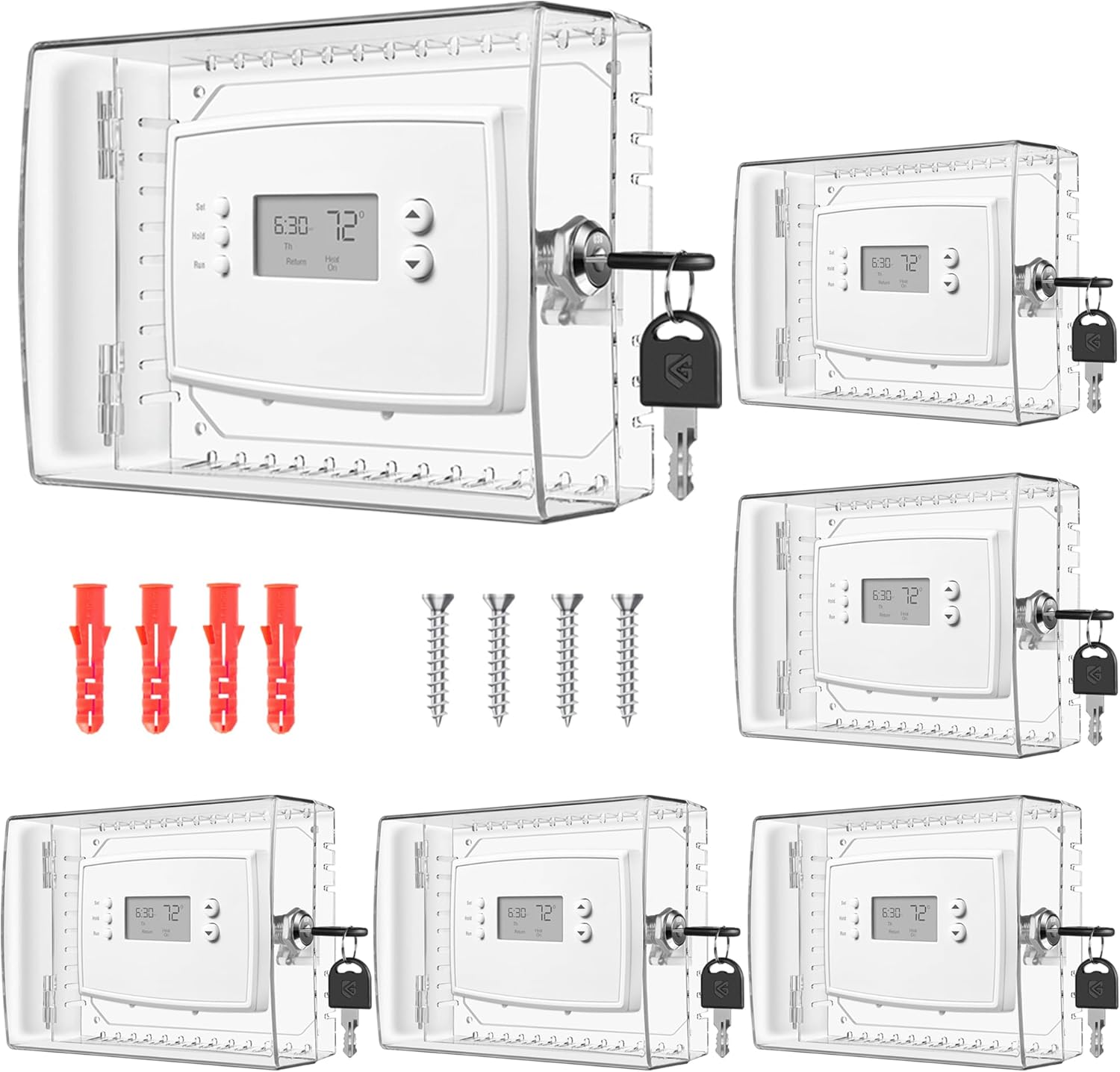 6 PCS Large Thermostat Lock Box with Key for Wall-Mounted Thermostats, AC Control Lockbox Cover, Fits 4" H x 6" W Devices or Smaller
