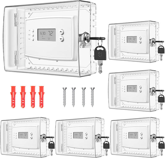 6 PCS Large Thermostat Lock Box with Key for Wall-Mounted Thermostats, AC Control Lockbox Cover, Fits 4" H x 6" W Devices or Smaller
