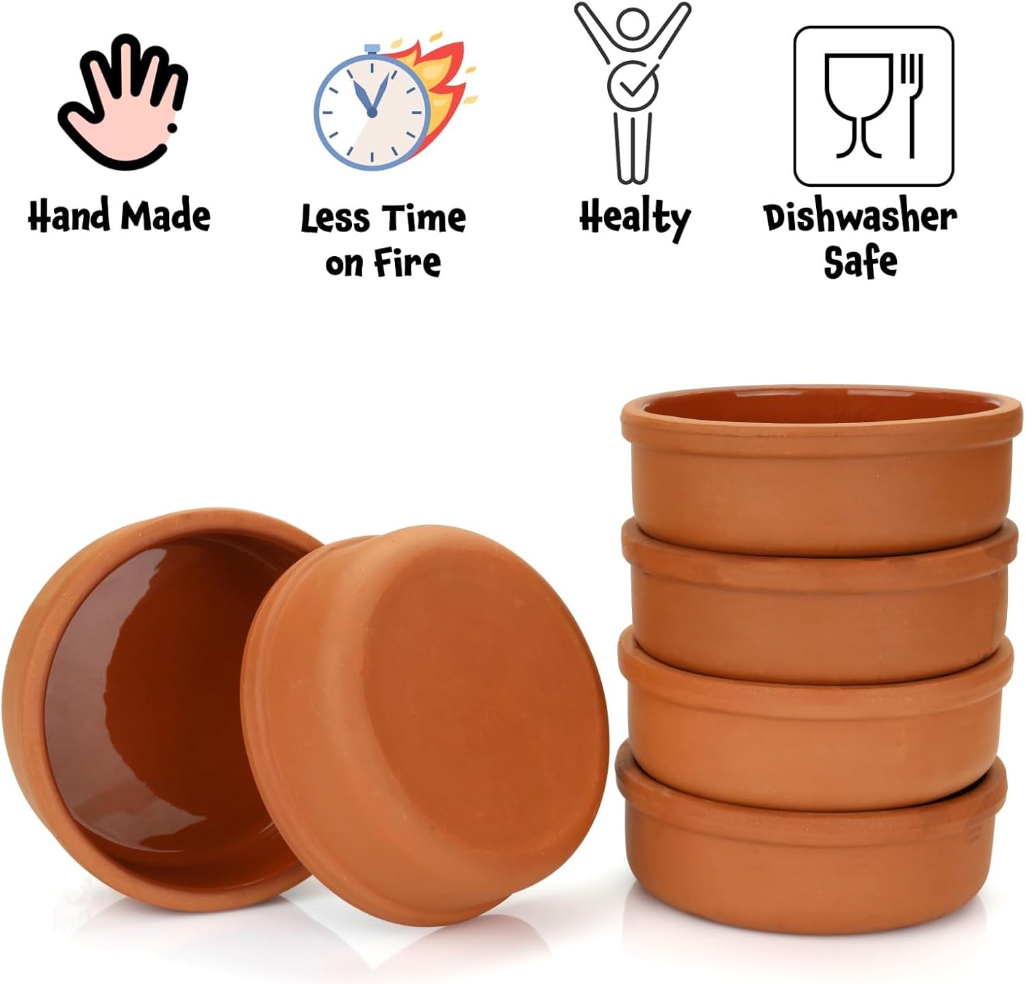6-Piece Areste Mexican Clay Cookware Set - Terracotta Pots, Bowls, Plates, and Dishes - Premium Spanish Earthenware for Baking, Cooking, and Serving - Ideal for Turkish Cuisine - Cazuelas Cocina Mexicana