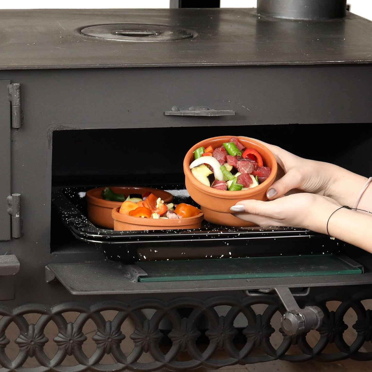 6-Piece Areste Mexican Clay Cookware Set - Terracotta Pots, Bowls, Plates, and Dishes - Premium Spanish Earthenware for Baking, Cooking, and Serving - Ideal for Turkish Cuisine - Cazuelas Cocina Mexicana