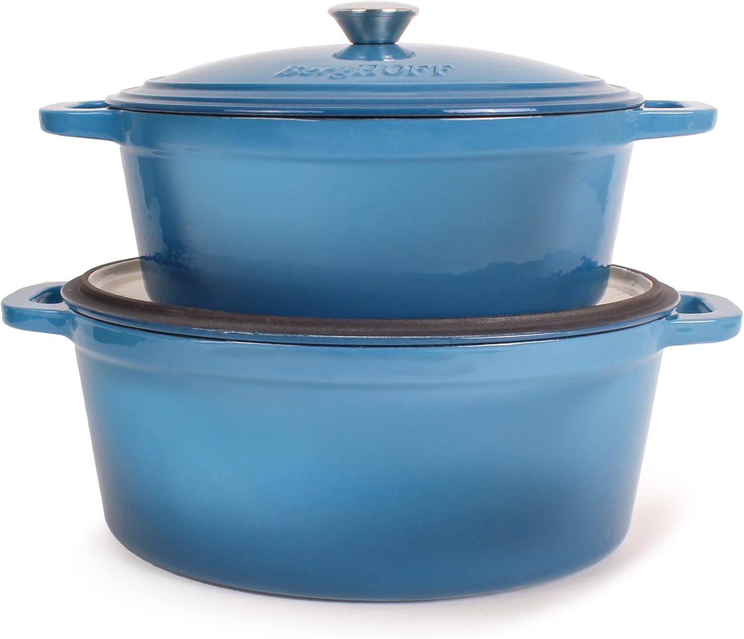 6-Piece BergHOFF Neo Enameled Cast Iron Dutch Oven Set with Matching Lid - Fast and Even Heating, Oven Safe - Blue Color