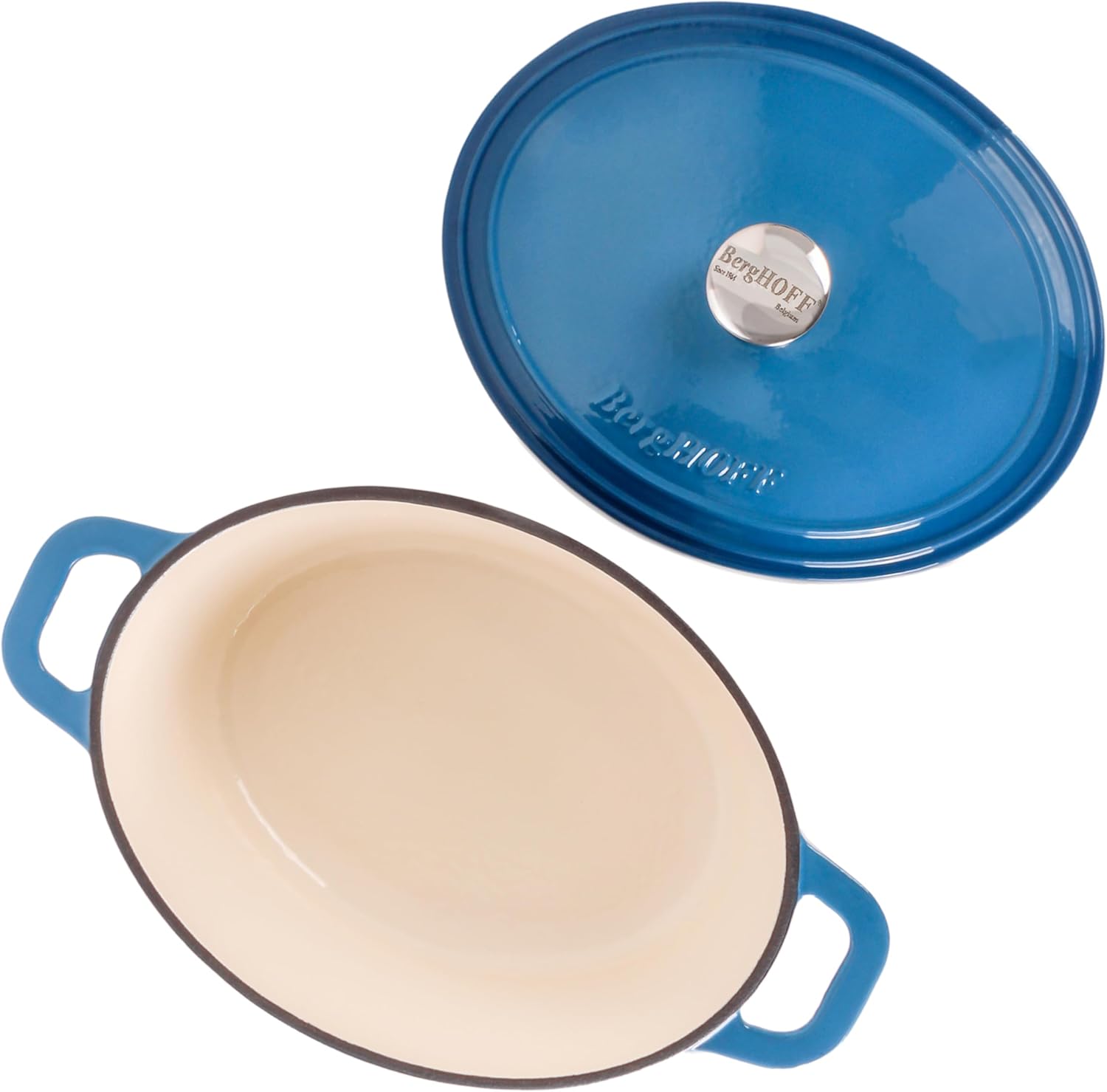 6-Piece BergHOFF Neo Enameled Cast Iron Dutch Oven Set with Matching Lid - Fast and Even Heating, Oven Safe - Blue Color
