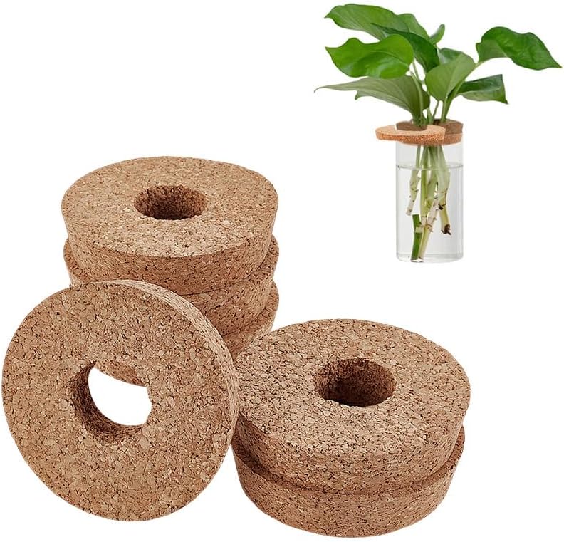 6-Piece Cork Lids Set for 3.5 Inch Glass Planters - Hydroponic Plant Cork Stoppers with Center Hole for Centerpieces & Propagation
