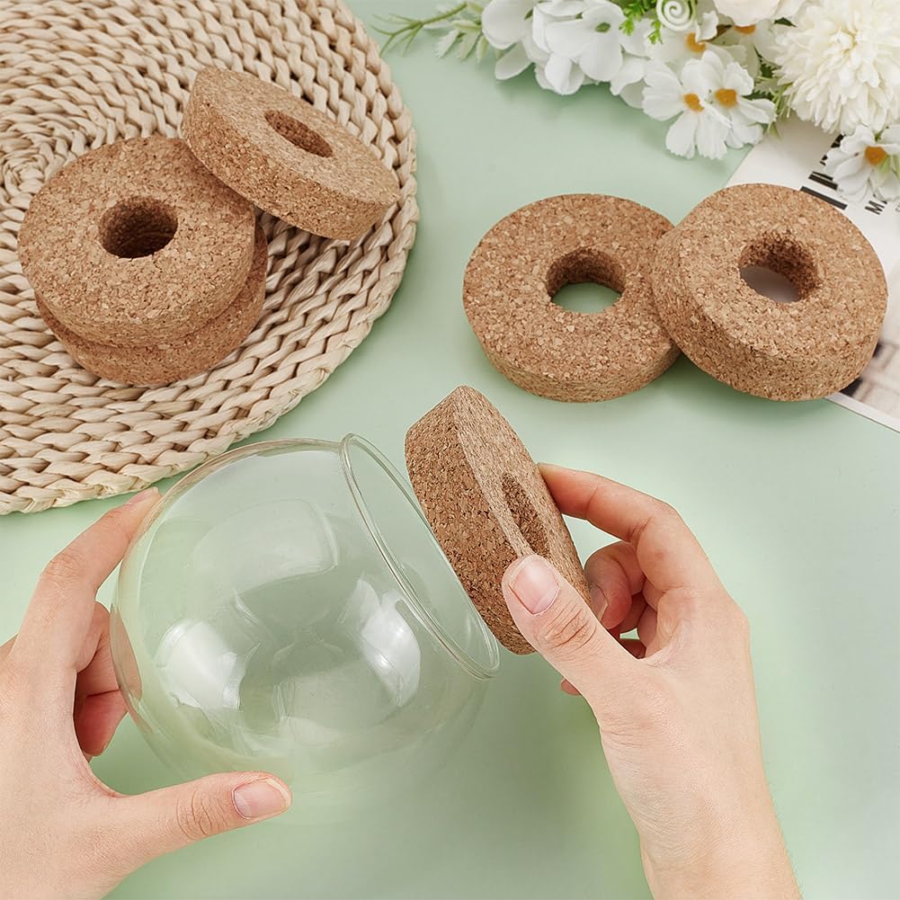 6-Piece Cork Lids Set for 3.5 Inch Glass Planters - Hydroponic Plant Cork Stoppers with Center Hole for Centerpieces & Propagation
