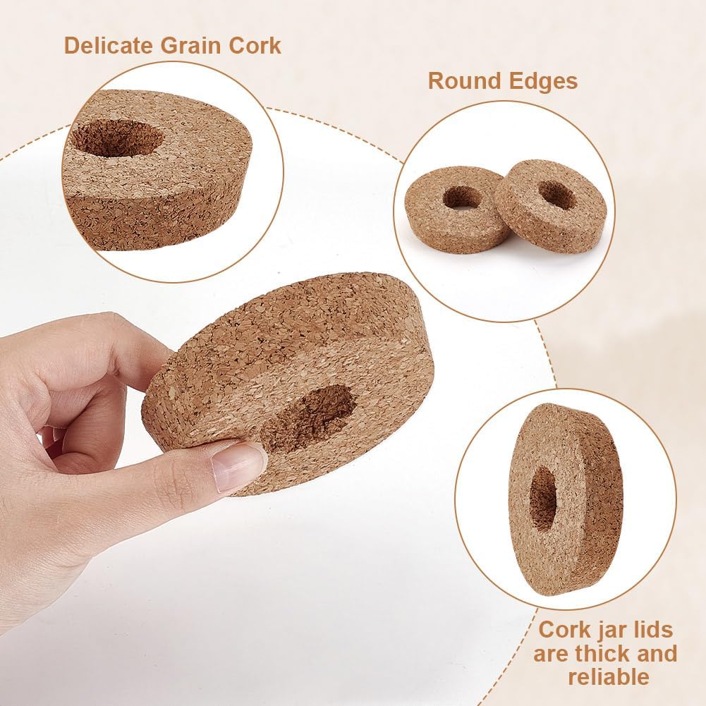 6-Piece Cork Lids Set for 3.5 Inch Glass Planters - Hydroponic Plant Cork Stoppers with Center Hole for Centerpieces & Propagation