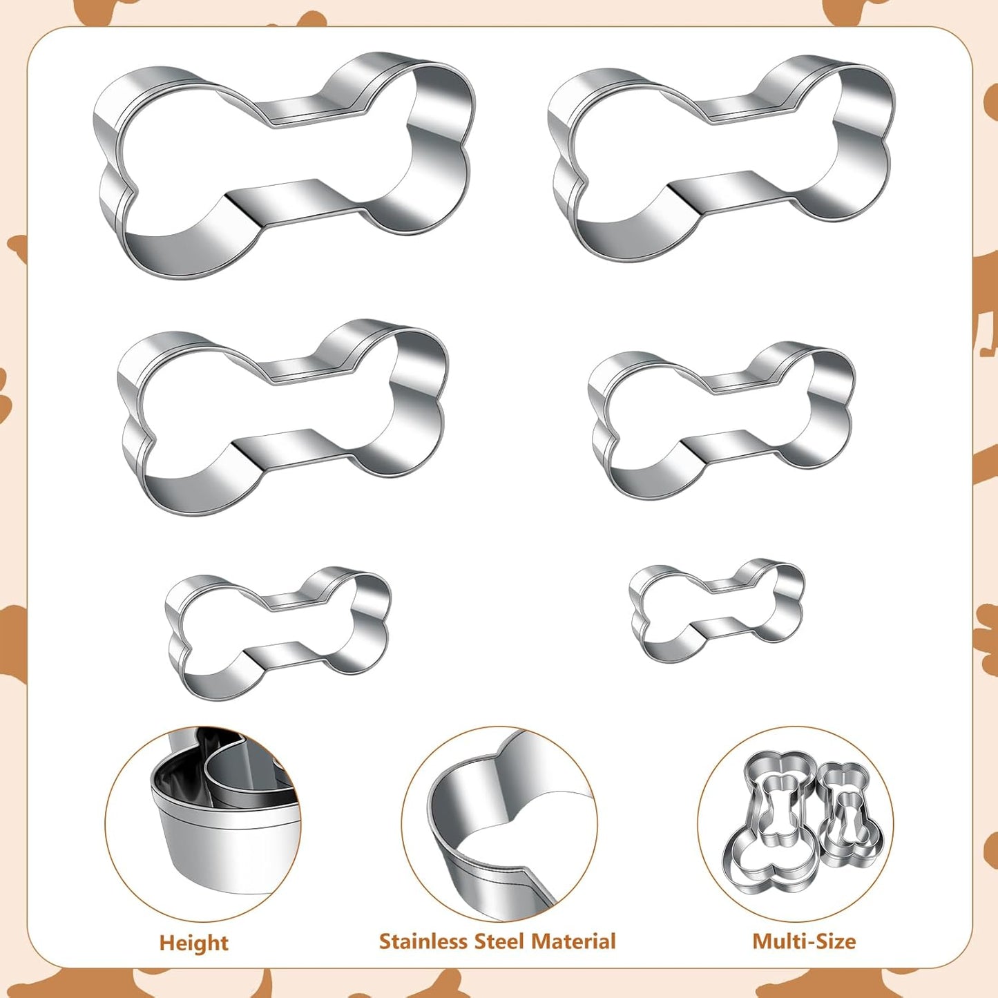 6-Piece Dog Cookie Cutter Set for Homemade Treats and Baking - Mini, Small, Medium, Big Sizes