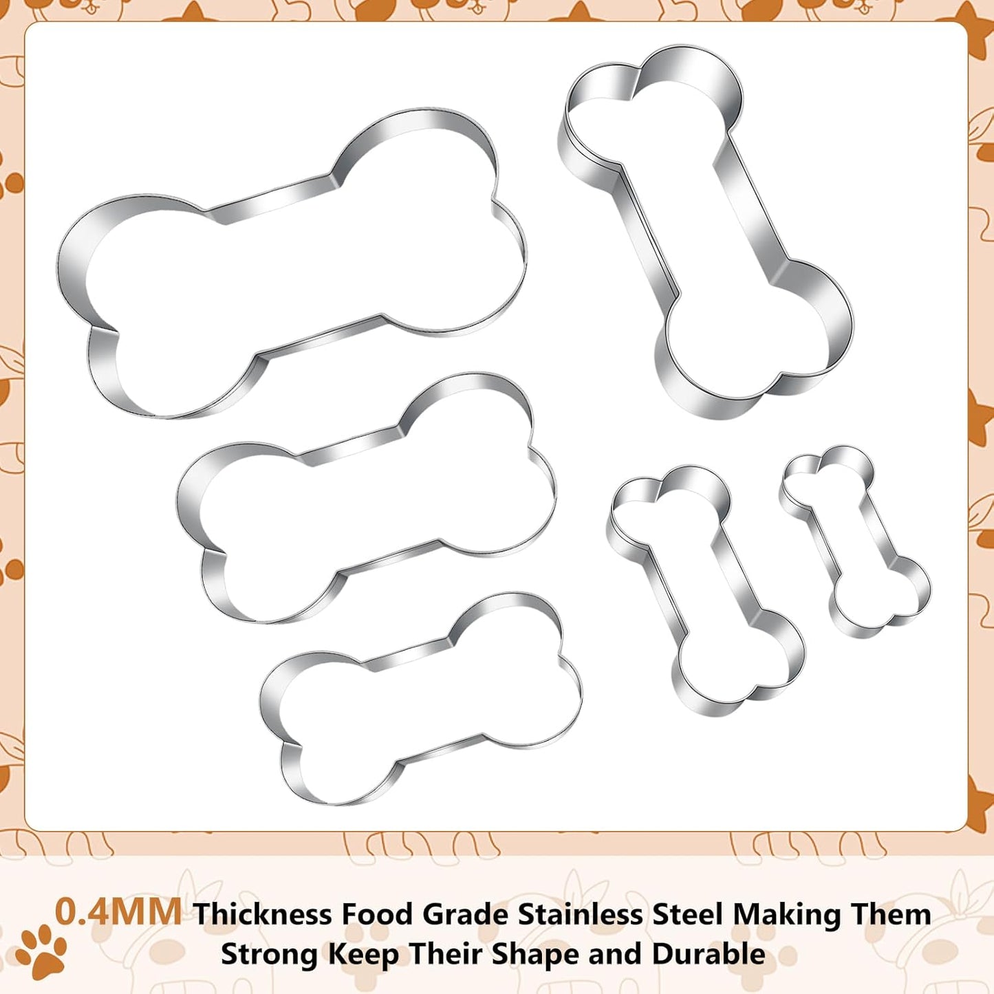 6-Piece Dog Cookie Cutter Set for Homemade Treats and Baking - Mini, Small, Medium, Big Sizes