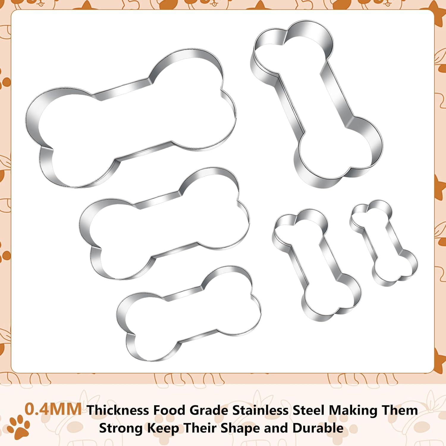 6-Piece Dog Cookie Cutter Set for Homemade Treats and Baking - Mini, Small, Medium, Big Sizes