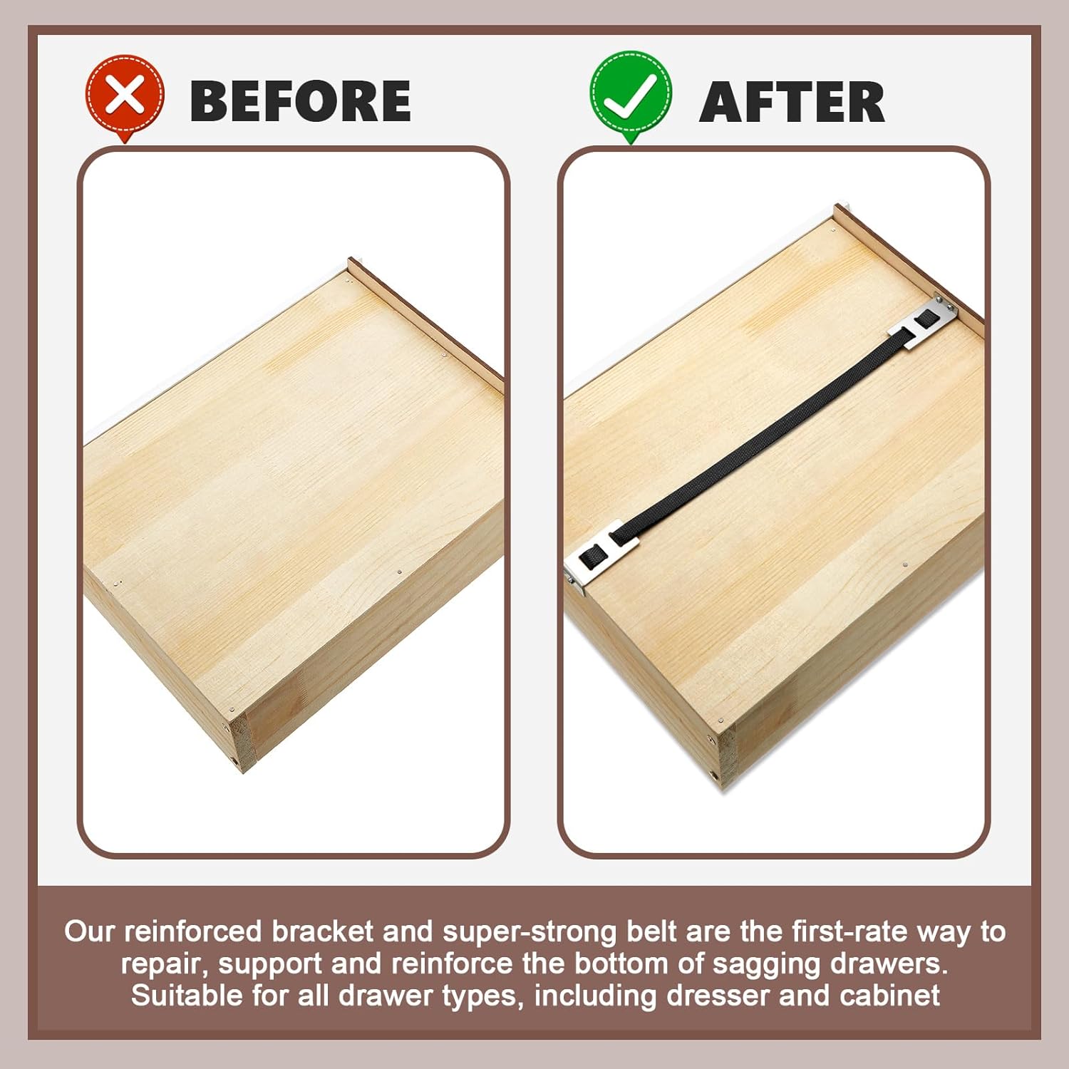 6-Piece Dunzy Drawer Repair Kit with Support Brackets and Screws - Reinforce & Repair Sagging Wood Drawers