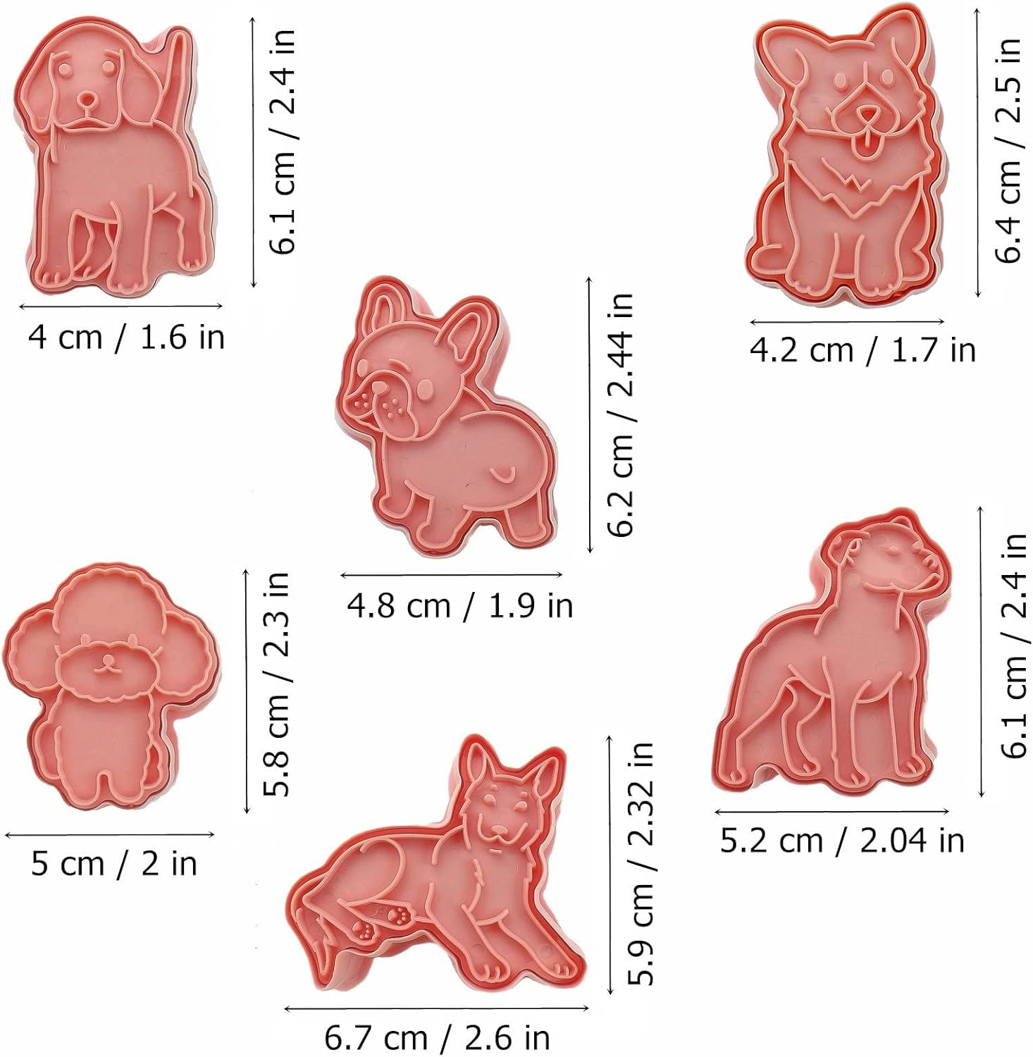 6-Piece Food Grade Plastic Dog Shaped Cookie Stamps Set for Baking - Cute Pink Fondant Stamper Kit
