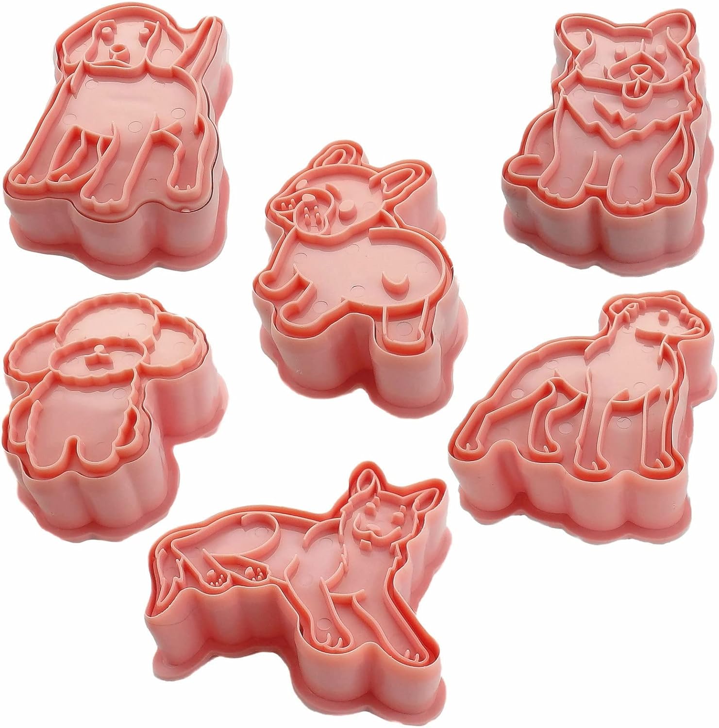 6-Piece Food Grade Plastic Dog Shaped Cookie Stamps Set for Baking - Cute Pink Fondant Stamper Kit