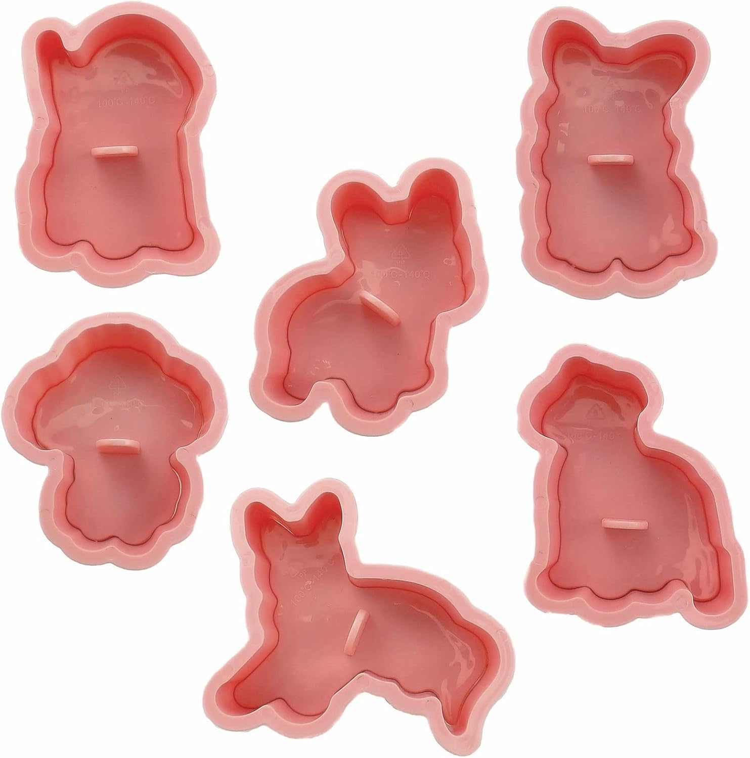 6-Piece Food Grade Plastic Dog Shaped Cookie Stamps Set for Baking - Cute Pink Fondant Stamper Kit
