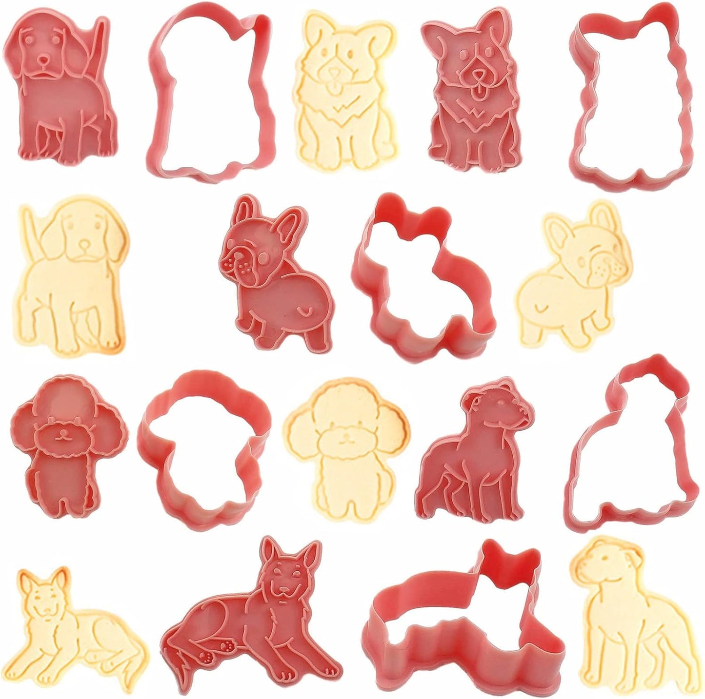 6-Piece Food Grade Plastic Dog Shaped Cookie Stamps Set for Baking - Cute Pink Fondant Stamper Kit