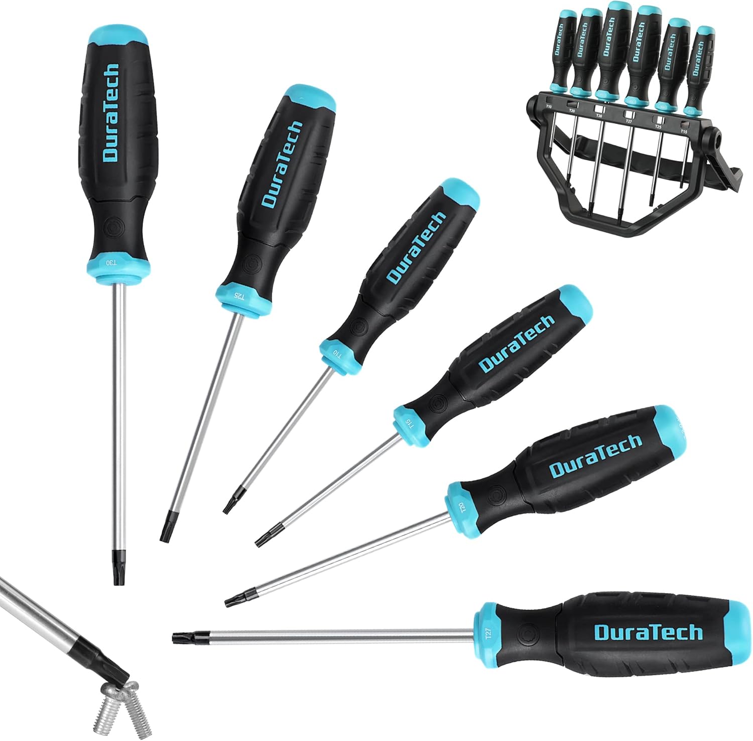 6-Piece Magnetic Torx Screwdriver Set with Rotating Storage Rack and Soft Handle - DURATECH Screw Driver Kit for Fastening and Loosening
