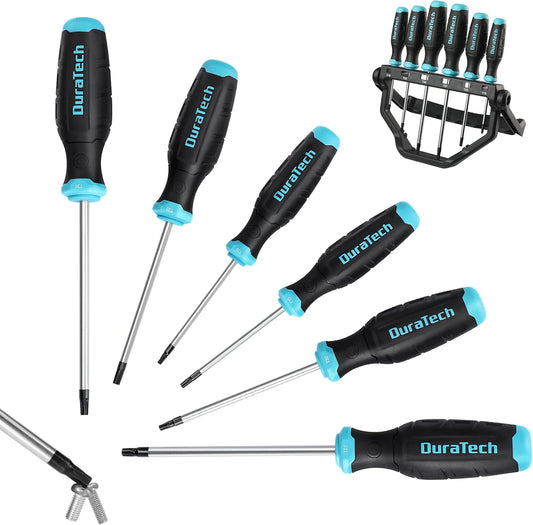 6-Piece Magnetic Torx Screwdriver Set with Rotating Storage Rack and Soft Handle - DURATECH Screw Driver Kit for Fastening and Loosening