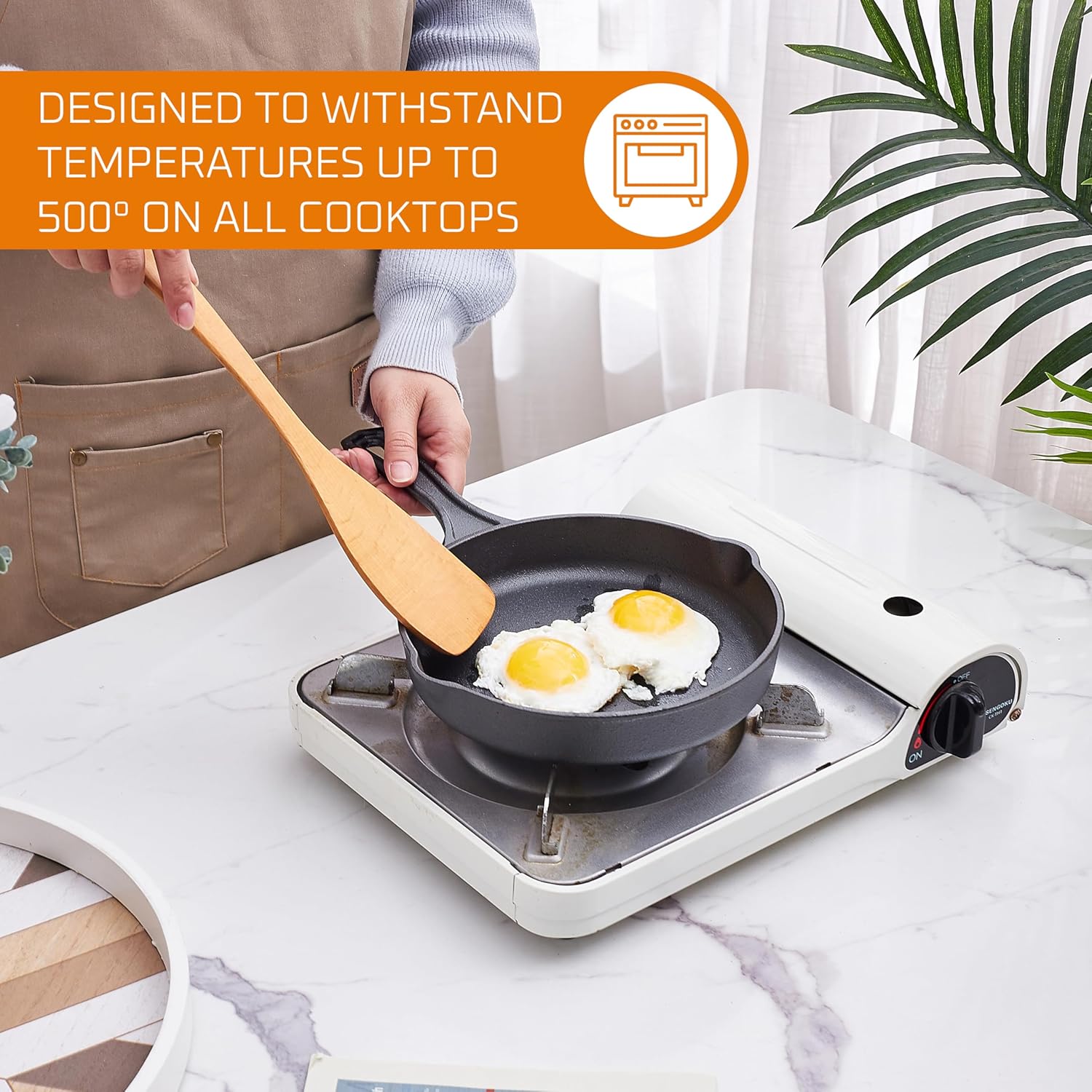 6 Piece Pre Seasoned Cast Iron Cookware Set with Dutch Oven, Skillets, Grill Pan, and Lid - Ideal for Outdoor Camping and Kitchen Cooking