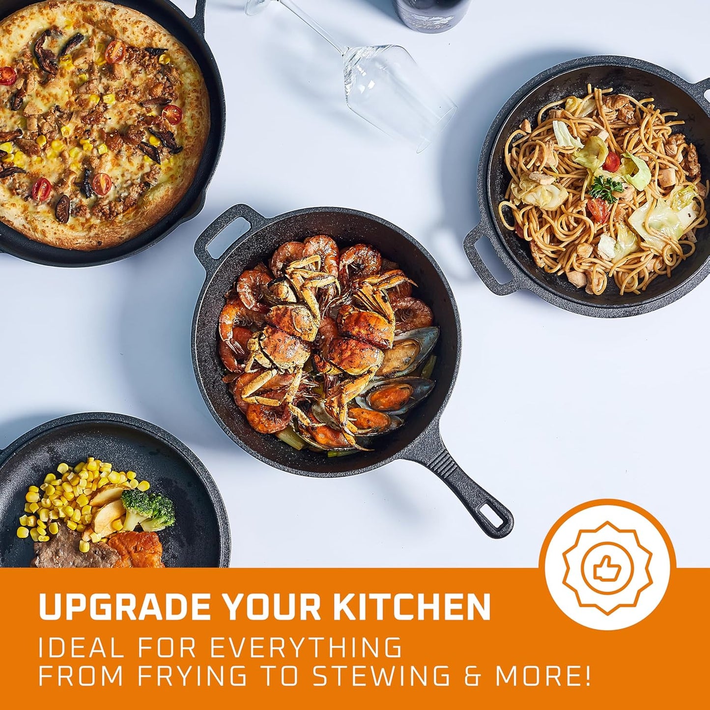 6 Piece Pre Seasoned Cast Iron Cookware Set with Dutch Oven, Skillets, Grill Pan, and Lid - Ideal for Outdoor Camping and Kitchen Cooking