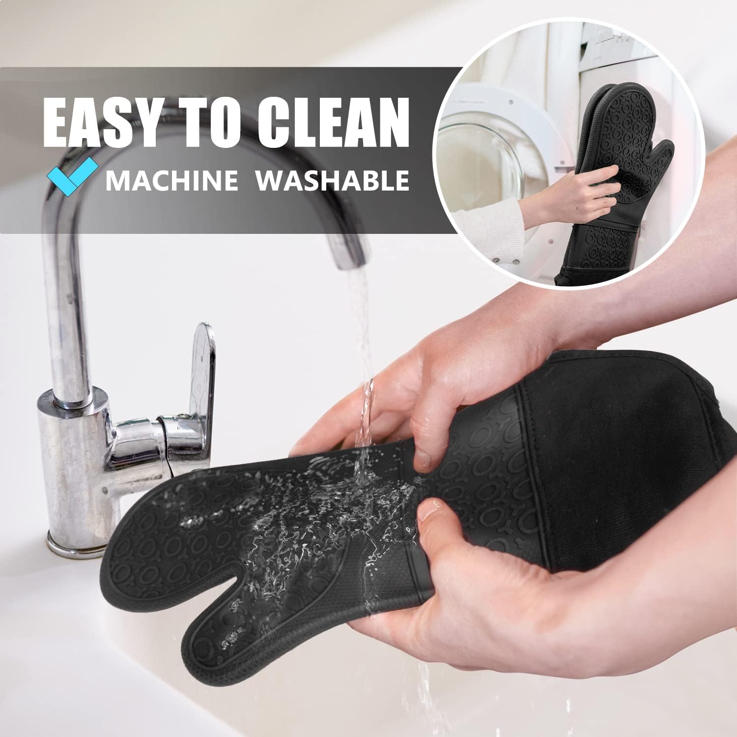 6-Piece Rorecay Extra Long Oven Mitts and Pot Holders Set - Heat Resistant Silicone with Quilted Liner for Baking and Cooking