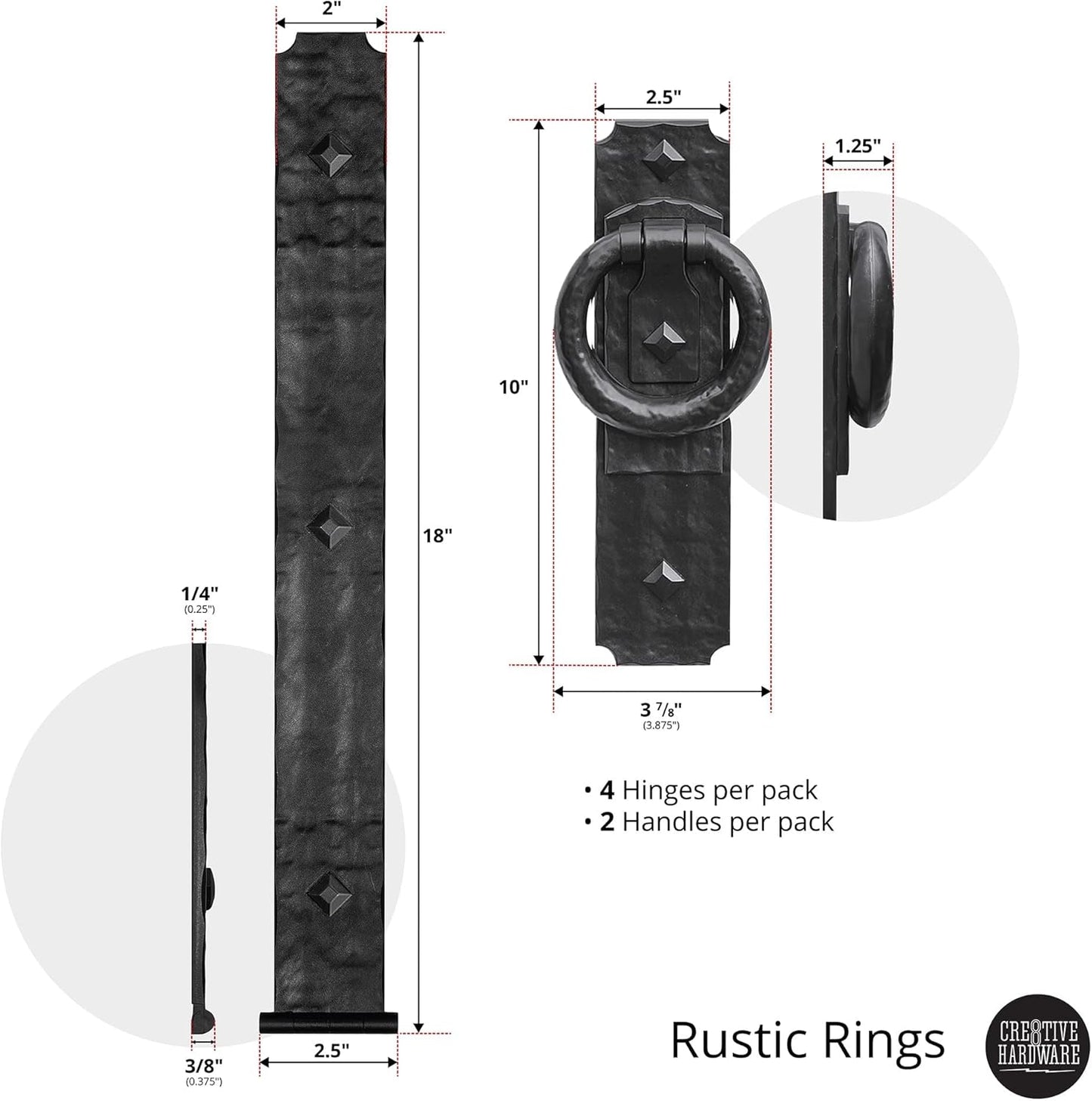 6 Piece Rustic Rings Magnetic Garage Door Hardware Set by Cre8tive Hardware - WildKart