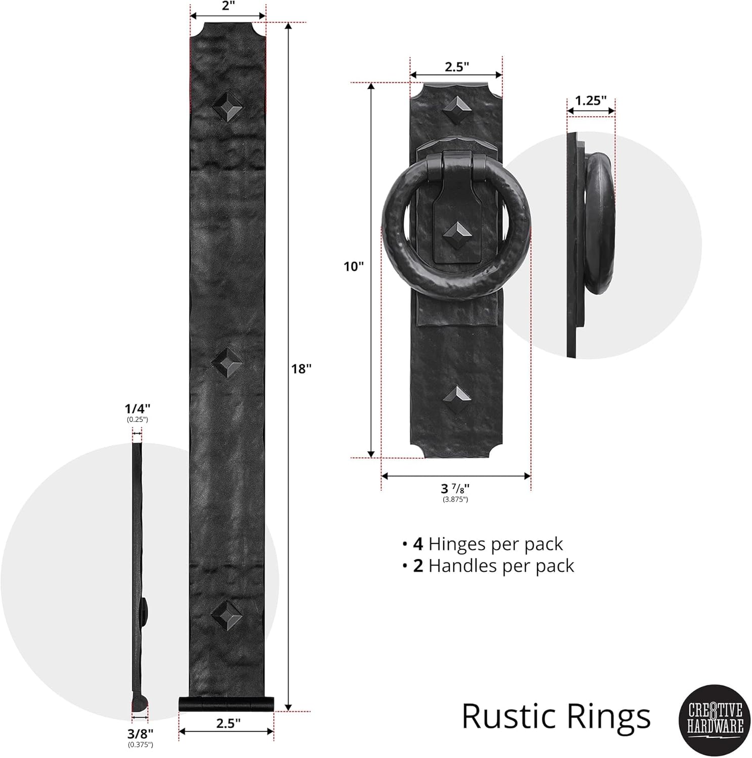 6 Piece Rustic Rings Magnetic Garage Door Hardware Set by Cre8tive Hardware - WildKart