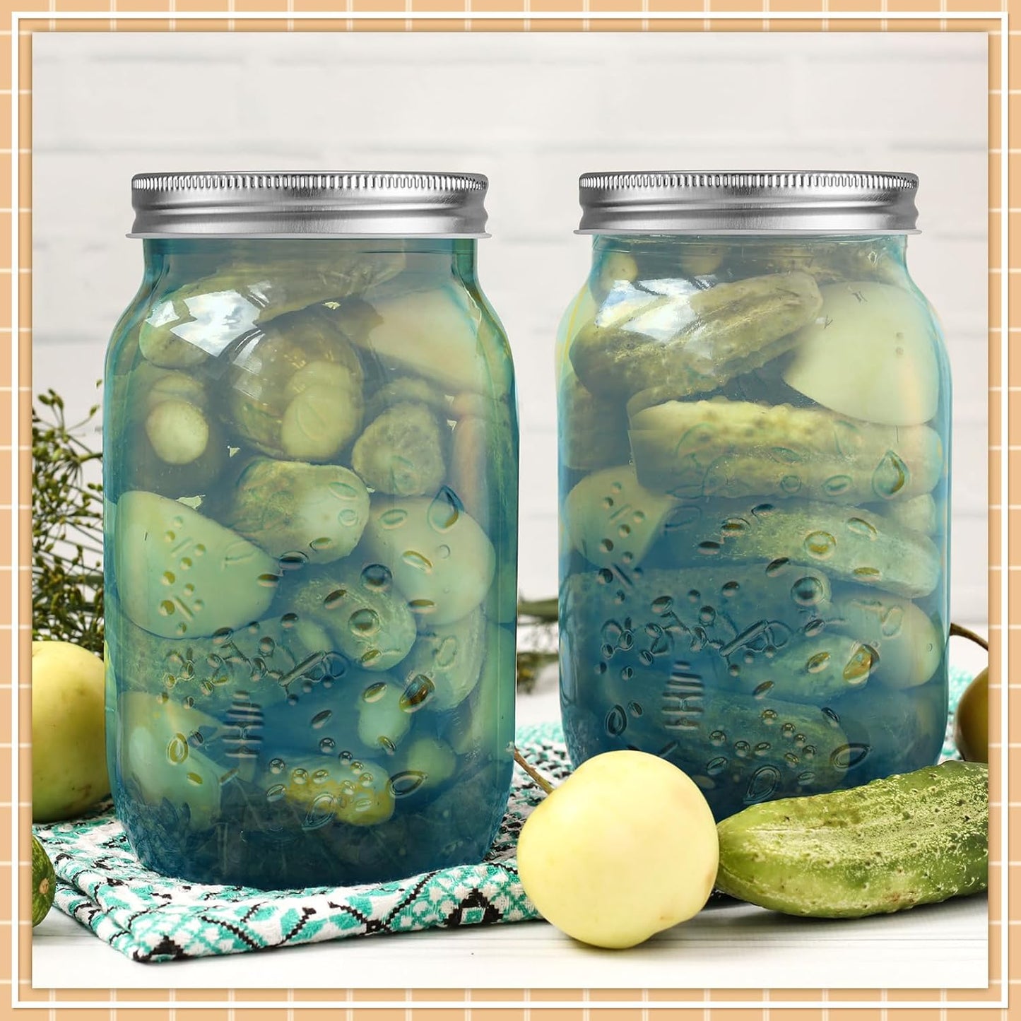 6-Piece Set of 16 oz Colored Mason Jars with Lids for DIY Crafts, Storage, Canning, Pickling - Regular Mouth Glass Jars - Peacock Green Color